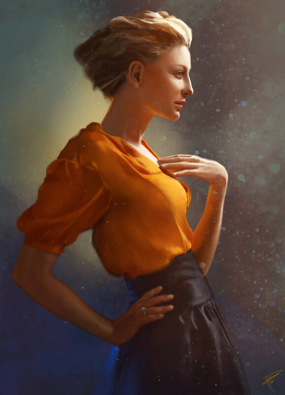 Woman in Orange Blouse — Dramatic