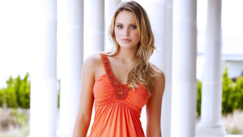 woman in orange dress
