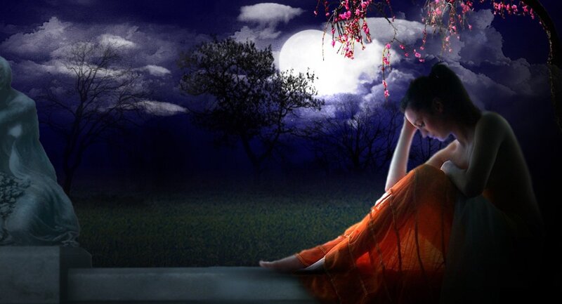 Woman in Orange Dress — Blue, Melancholic