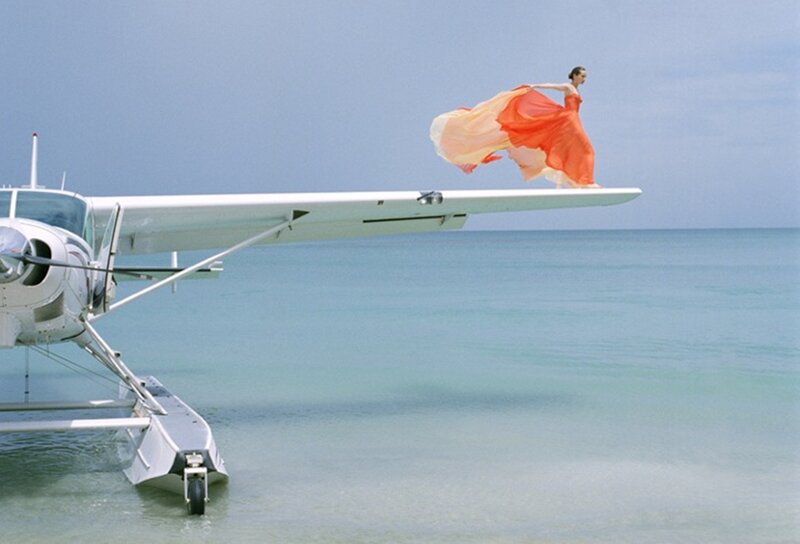 Woman in Orange Dress — Blue, Serene