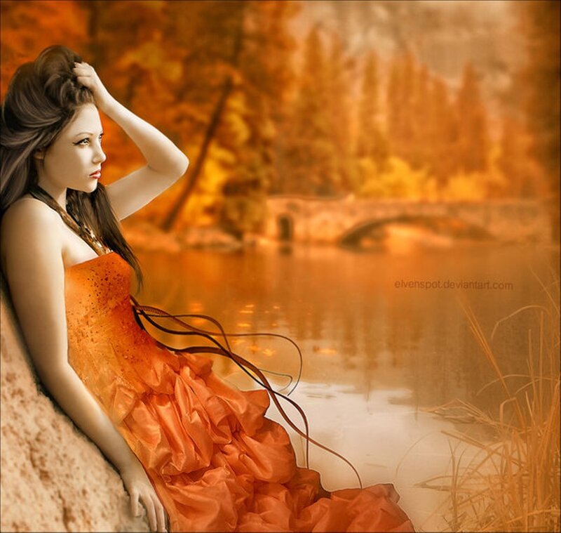 Woman in Orange Dress — Serene, Autumn