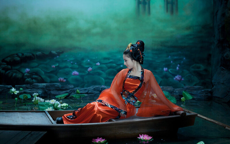 Woman in Orange Dress — Serene, Photograph