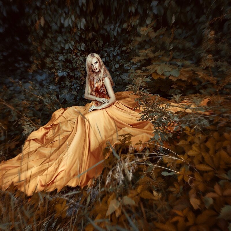 Woman in Orange Gown — Dramatic, Autumn