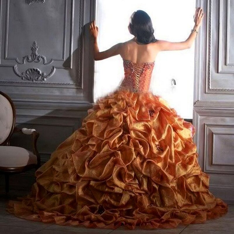 Woman in Orange Gown — Dramatic, Photograph