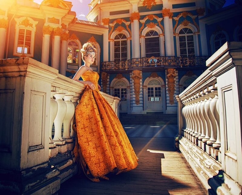 Woman in Orange Gown — Dramatic, Sunset