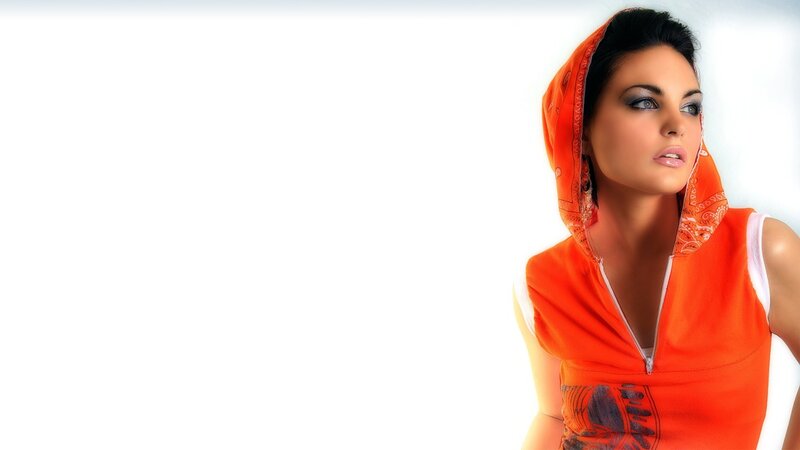 woman in orange hooded top