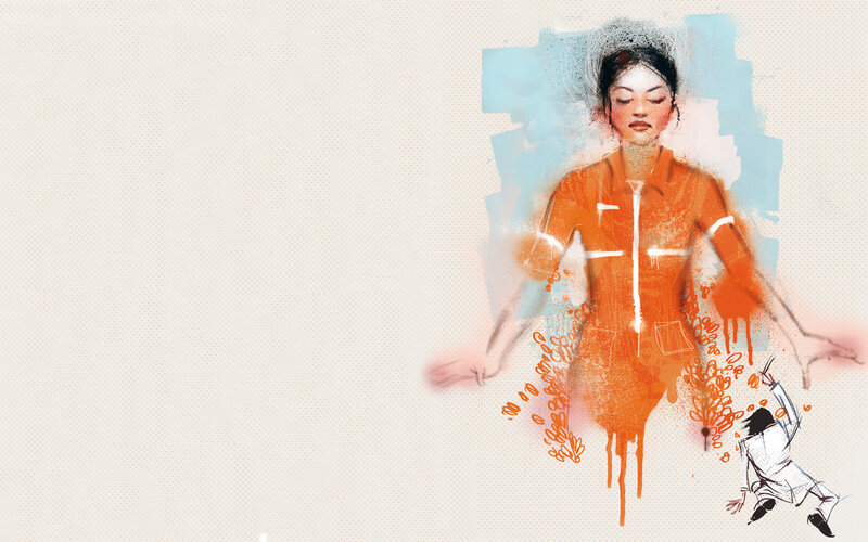 woman in orange jumpsuit