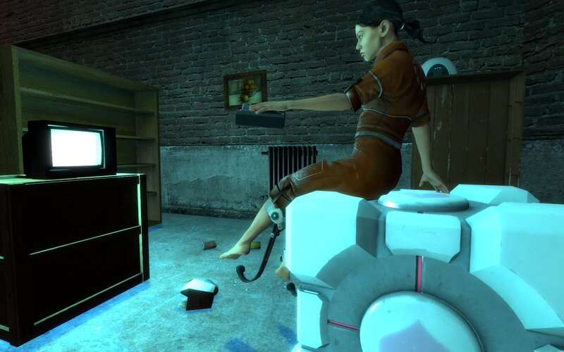Woman in orange jumpsuit on platform