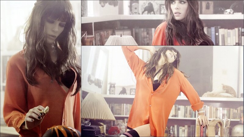 woman in orange shirt collage