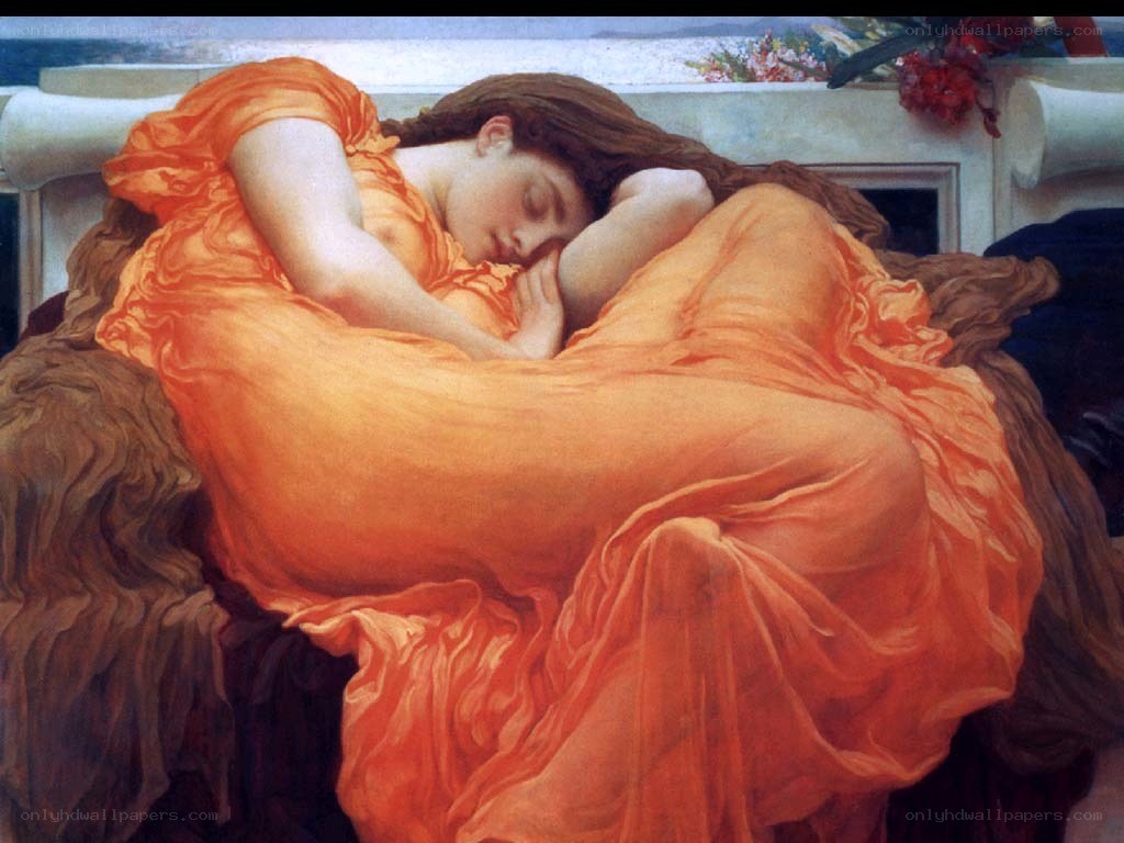 Woman in orange sleeping