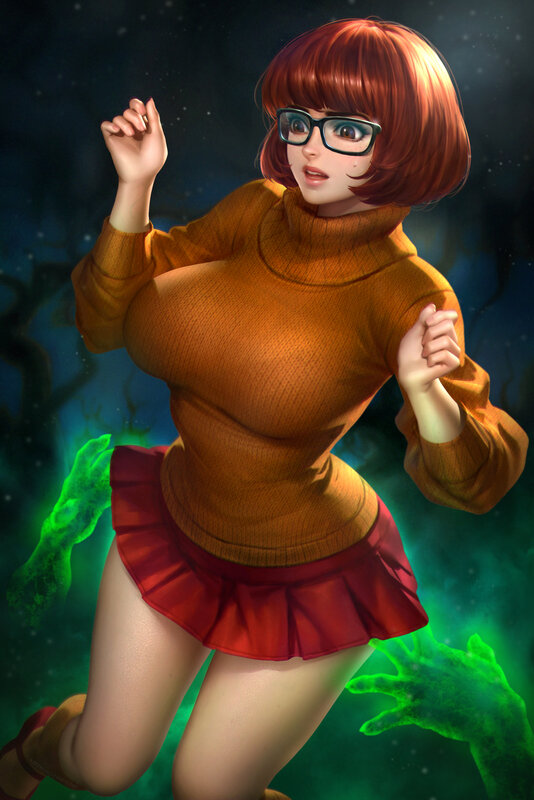 Woman in Orange Sweater — Dramatic, Night