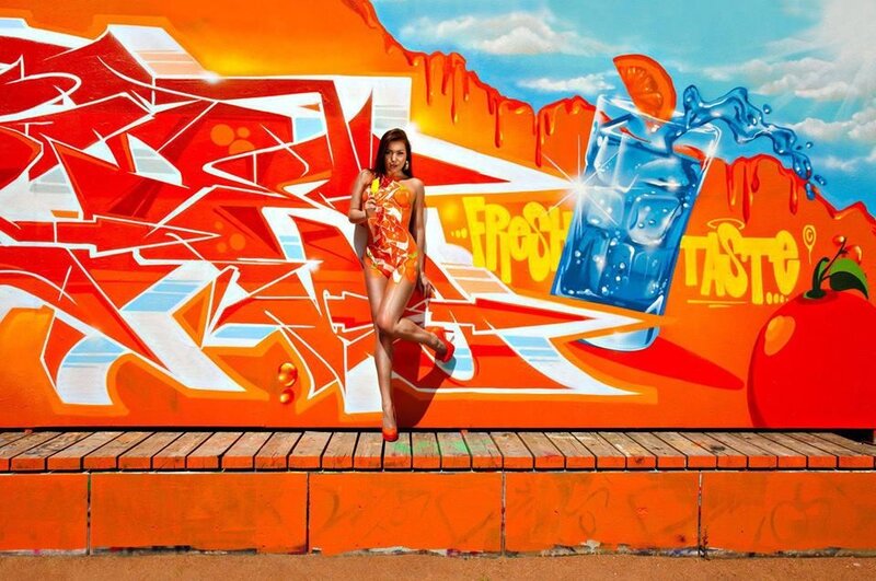 Woman in Orange Swimsuit — Vibrant, Afternoon
