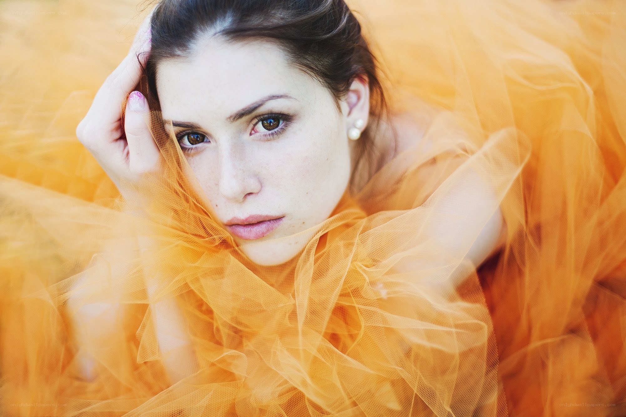 woman in orange tulle