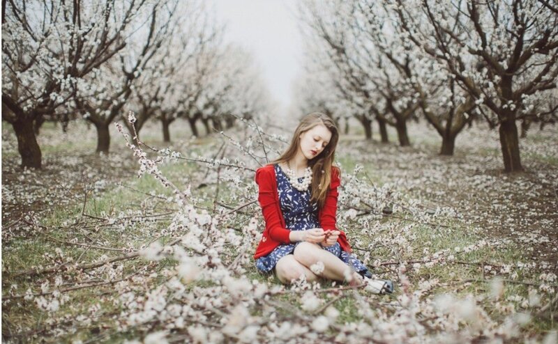 Woman in Orchard — White