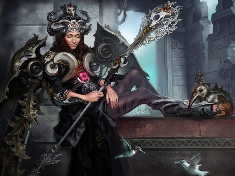 Woman in Ornate Armor — Black, Dramatic, Digital Art