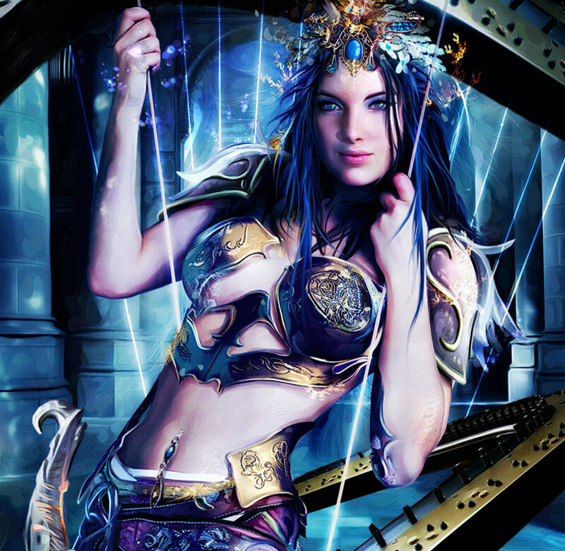 Woman in Ornate Armor — Blue, Dramatic, Digital Art