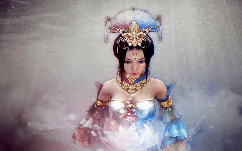 Woman in Ornate Armor — Blue, Serene