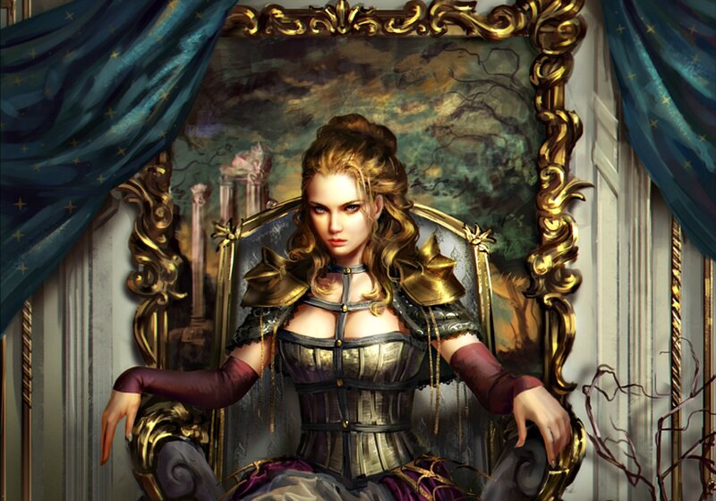 Woman in Ornate Armor — Gold, Dramatic