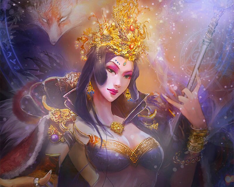 Woman in Ornate Armor — Purple, Dramatic, Digital Art