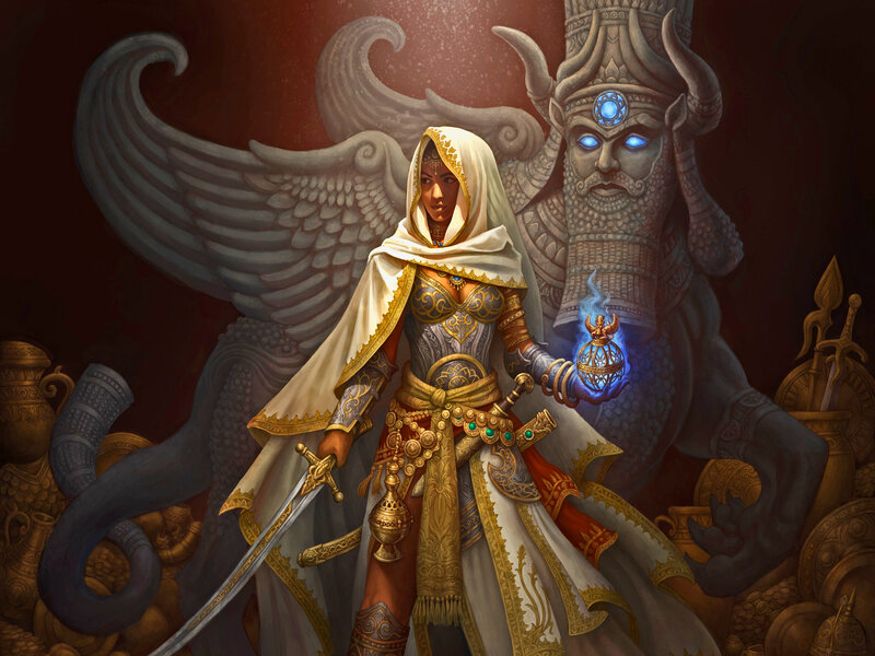 Woman in Ornate Armor — White, Dramatic