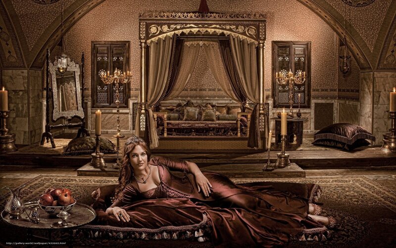 woman in ornate bedroom