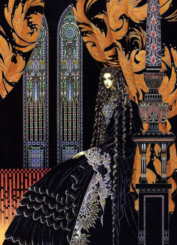 woman in ornate black gown