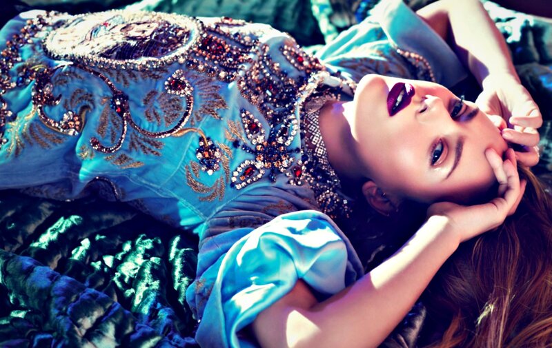 Woman in Ornate Blue Dress — Dramatic