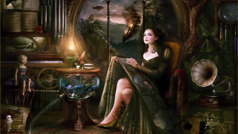 Woman in Ornate Chair — Green, Dramatic