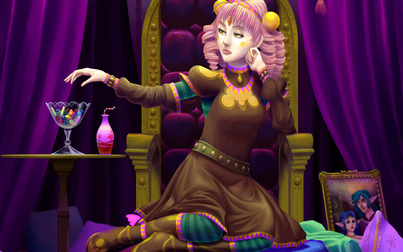 Woman in Ornate Chair — Purple