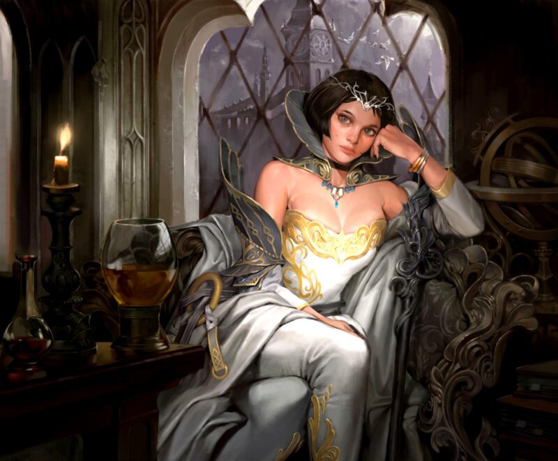 Woman in Ornate Chair — White
