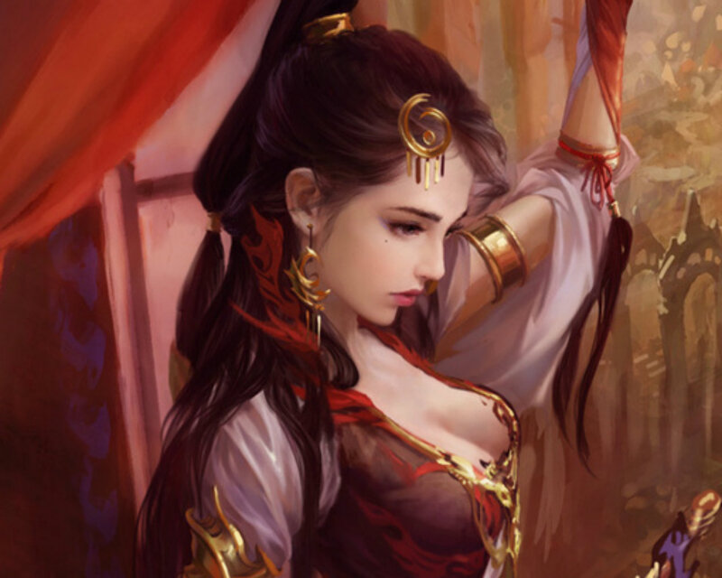 Woman in Ornate Clothing — Red