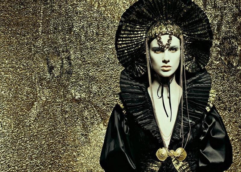 Woman in Ornate Costume — Black, Dramatic