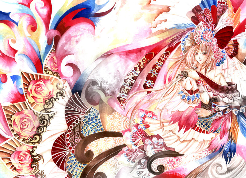 Woman in Ornate Costume — Pink, Dramatic