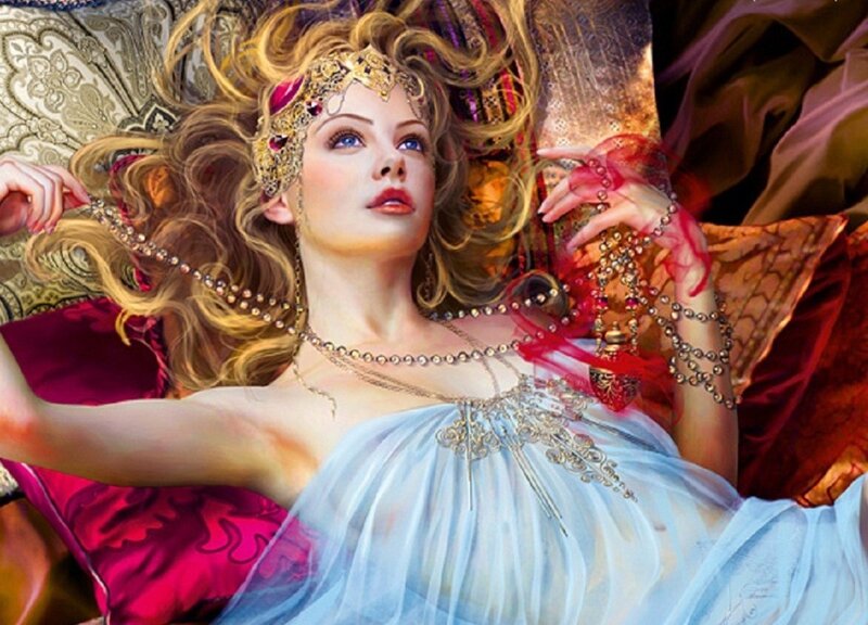 Woman in Ornate Dress — Blue, Dramatic