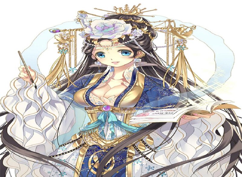 Woman in Ornate Dress — Blue, Serene, Anime