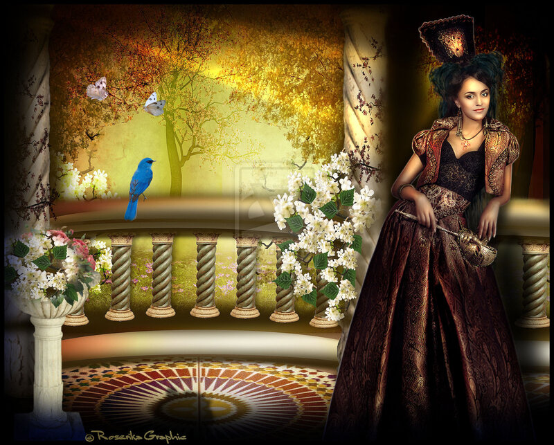 Woman in Ornate Dress — Brown, Dramatic, Autumn