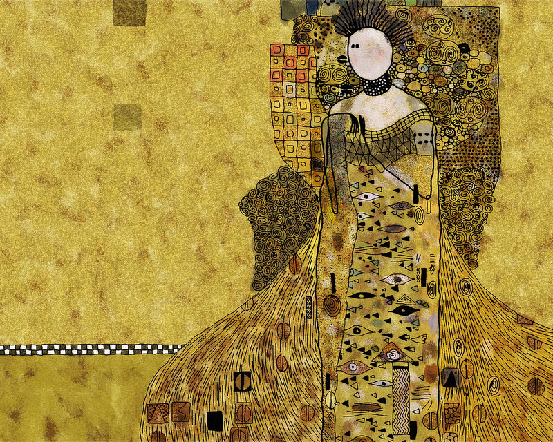 Woman in Ornate Dress — Gold, Painting