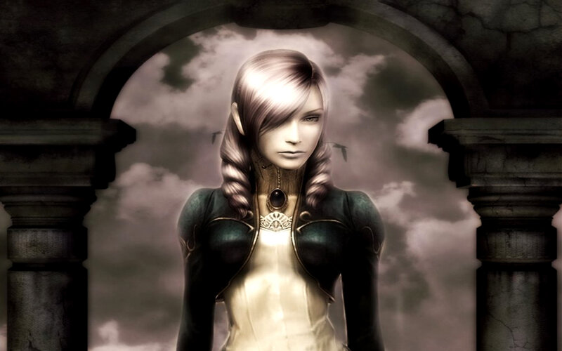 Woman in Ornate Dress — Gray, Dramatic, Digital Art