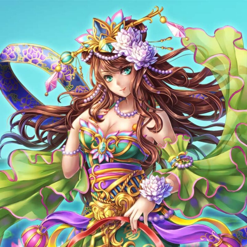 Woman in Ornate Dress — Green, Serene