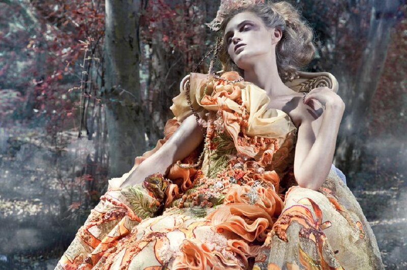 Woman in Ornate Dress — Orange, Dramatic