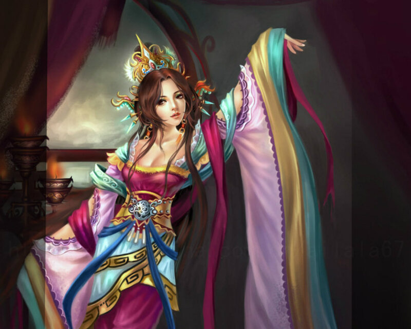 Woman in Ornate Dress — Purple, Dramatic, Digital Art