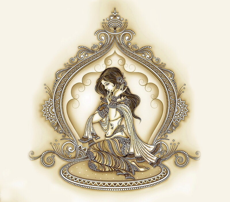 Woman in Ornate Frame — Beige