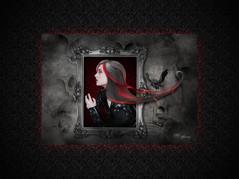 Woman in Ornate Frame — Black, Dark