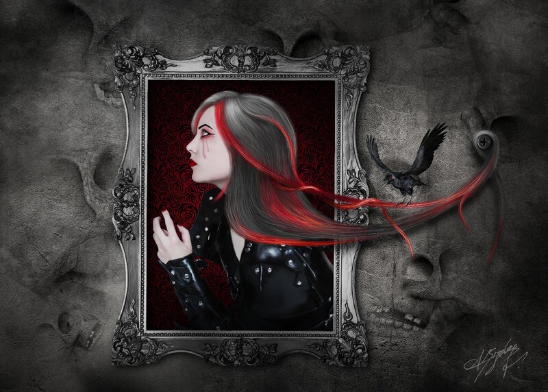 Woman in Ornate Frame — Black