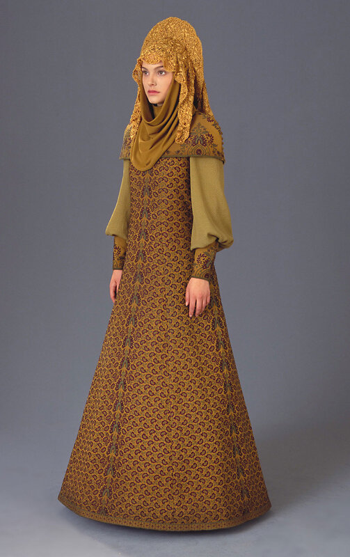 woman in ornate golden dress