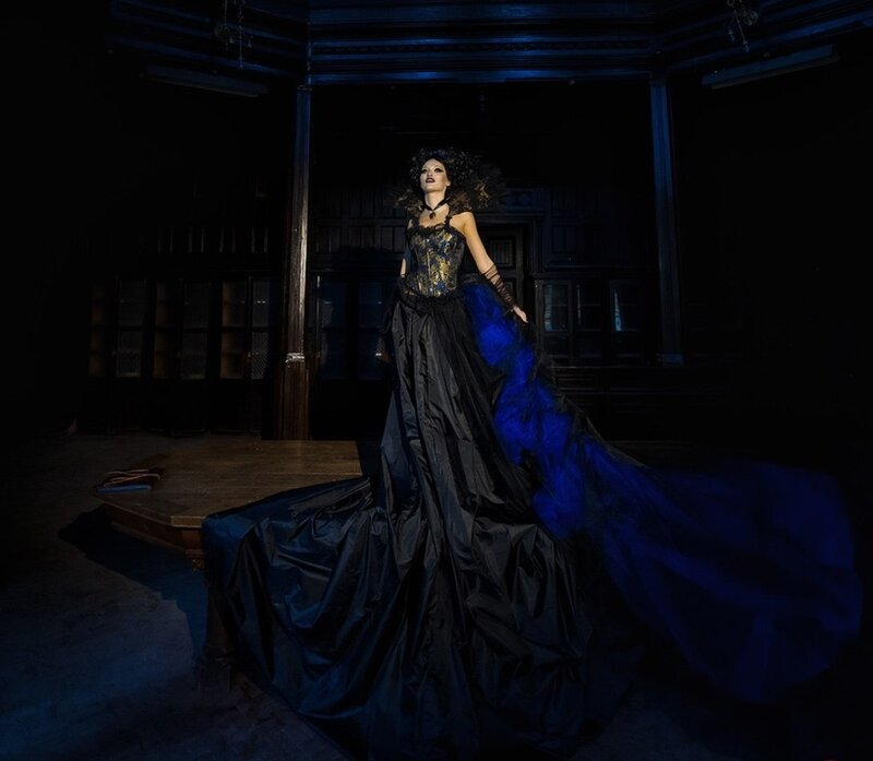 Woman in Ornate Gown — Black, Dramatic, Night