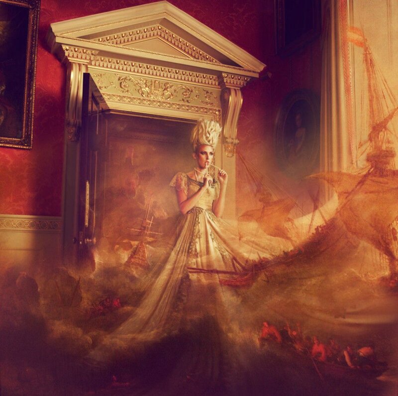 Woman in Ornate Gown — Red, Dramatic, Digital Art