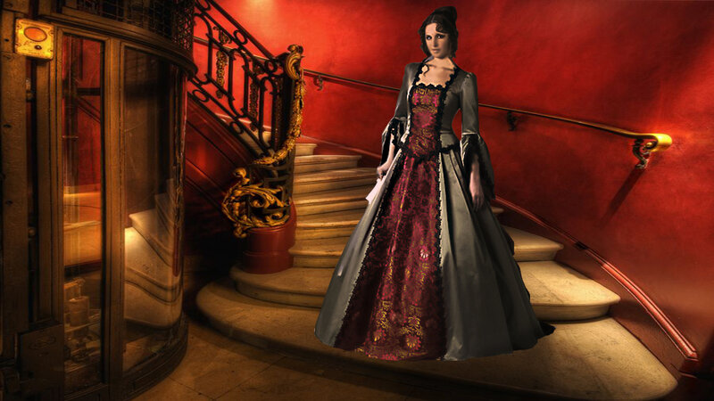 Woman in Ornate Gown — Red, Dramatic