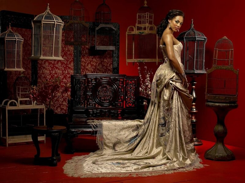 Woman in Ornate Gown — Red