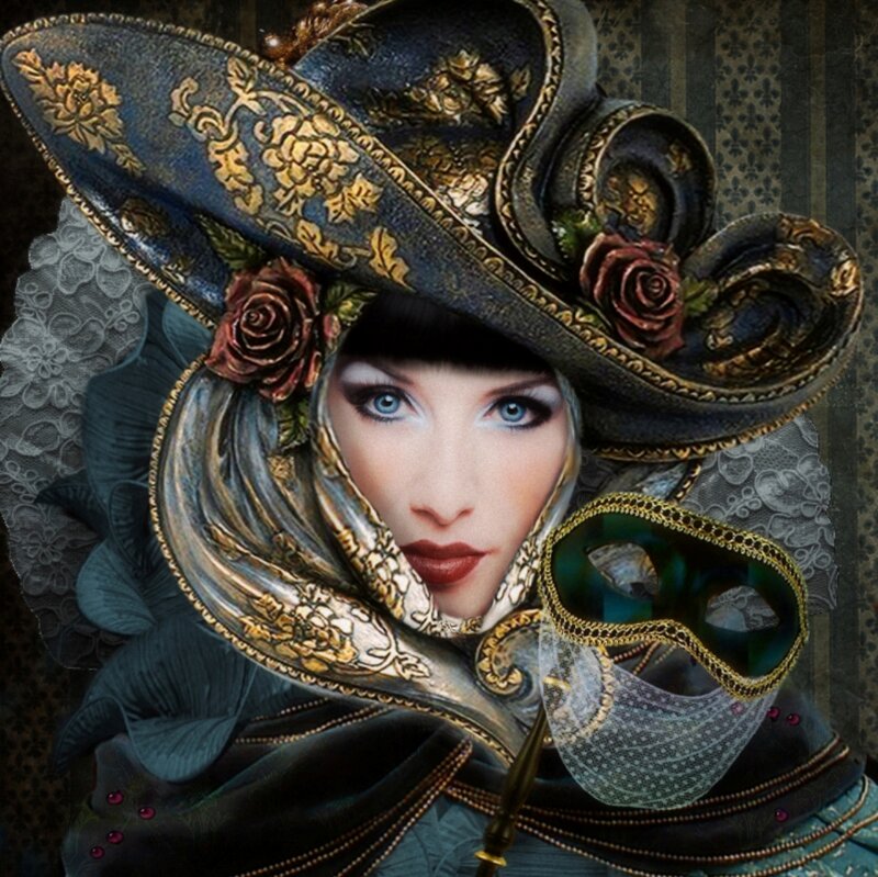 Woman in Ornate Hat — Blue
